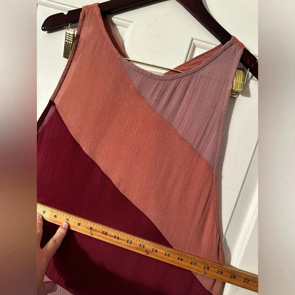 FREE PEOPLE Way of the World Tunic Asymmetrical Berry Tone Stripes LOW T Back M - Picture 8 of 11